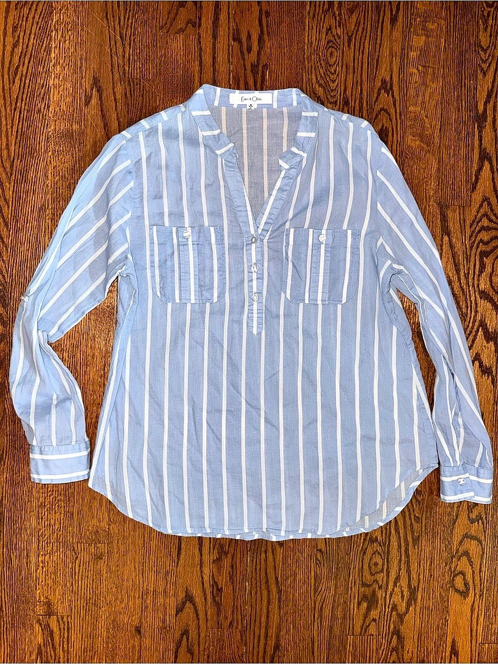 Eden & Olivia Striped Cotton Button Down Blue & White Size Medium
